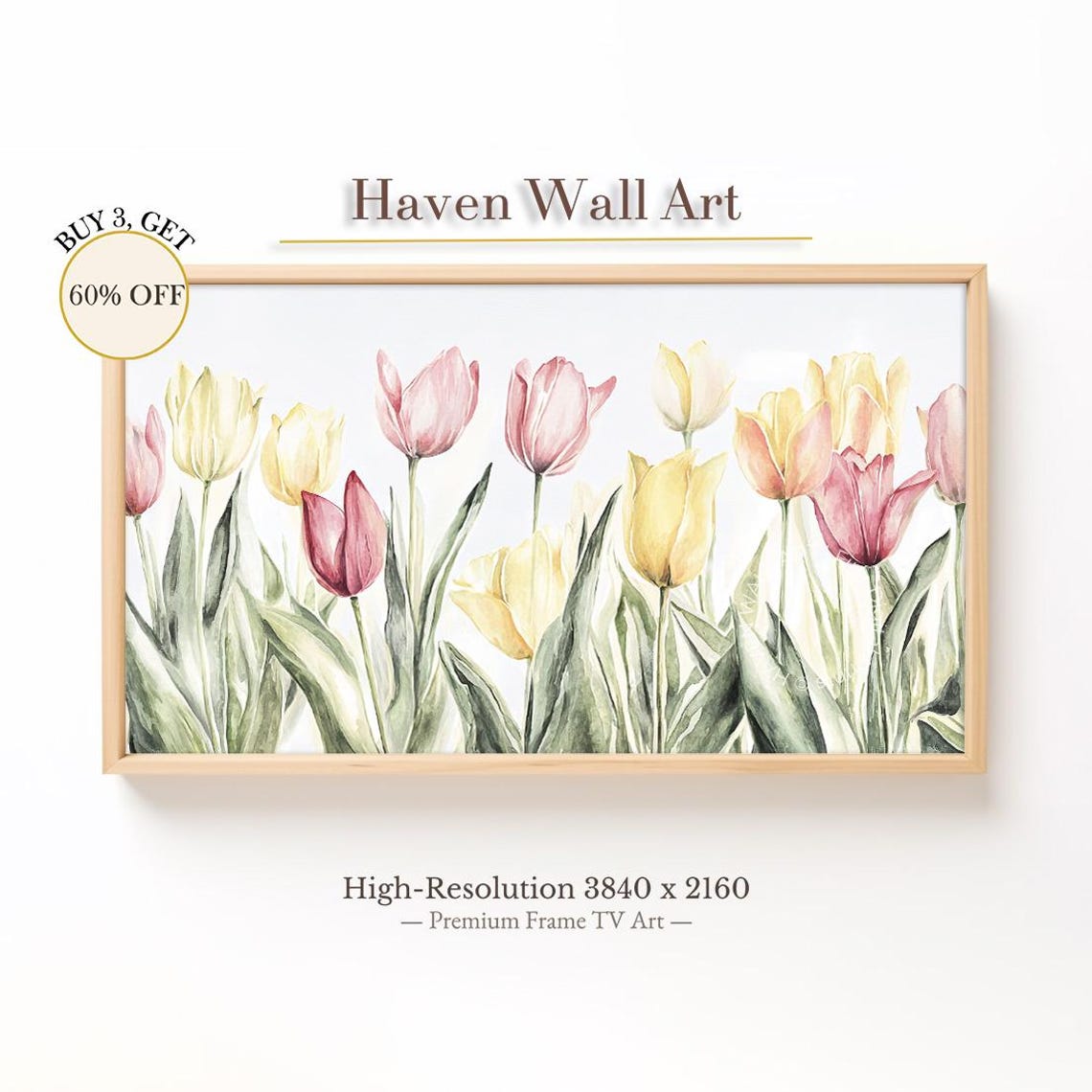 Soft Pastel Tulips Watercolor Floral Minimalist Spring Wall Art