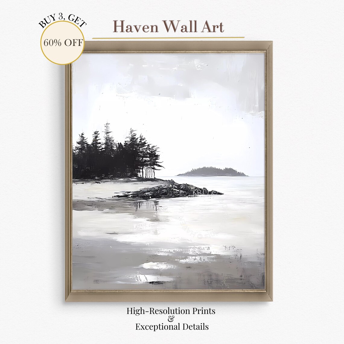 Black and White Misty Coastal Landscape Minimalist Seascape Poster