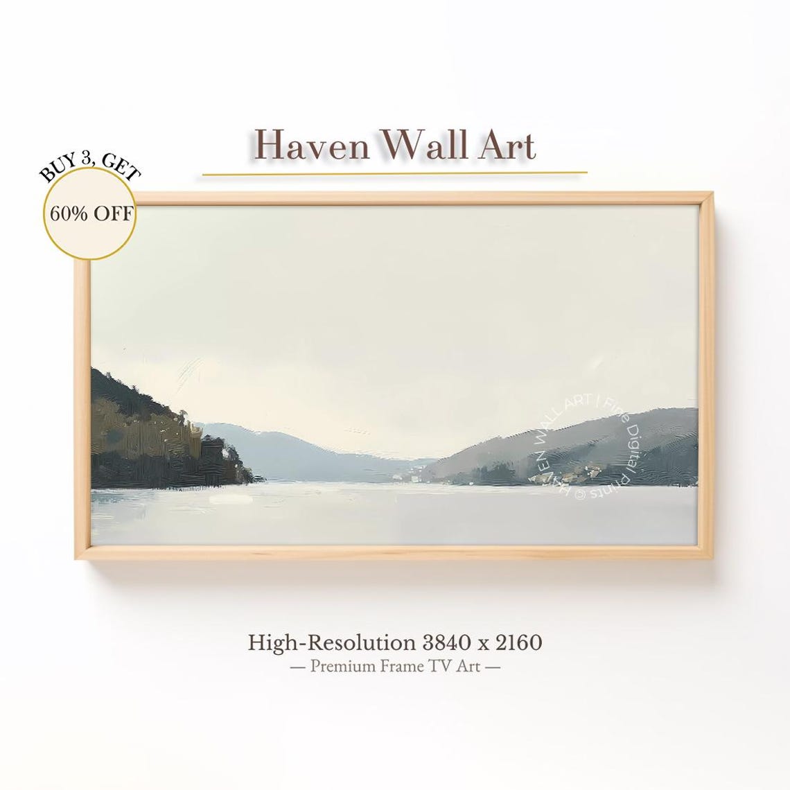Minimalist Lake Frame Tv Art Neutral Summer Landscape Painting For Samsung Soft Mountain Wall Tul063