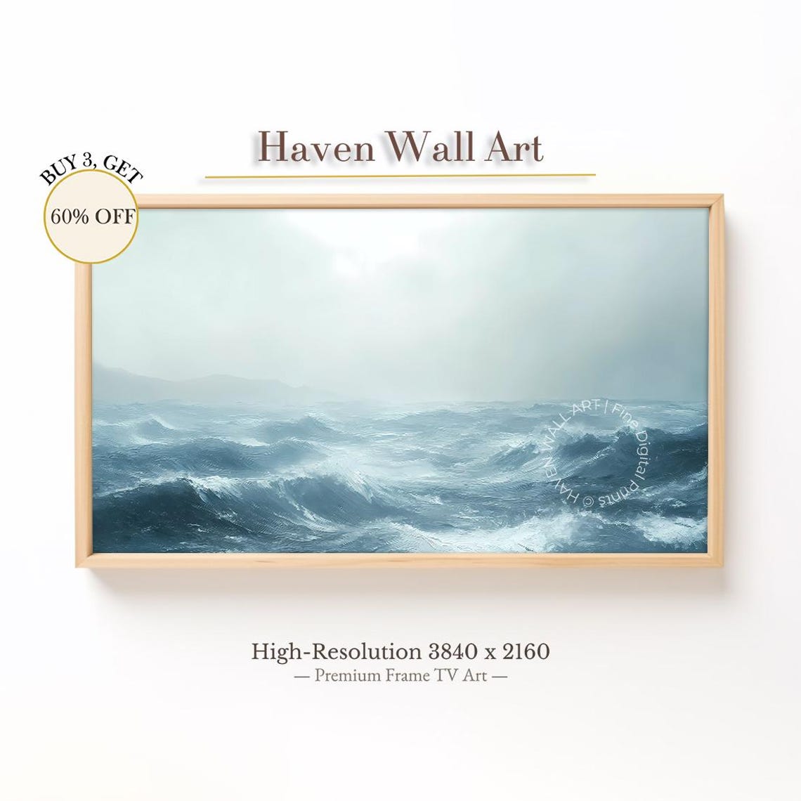 Powerful Teal Ocean Waves Crashing Dramatic Seascape Painting Poster