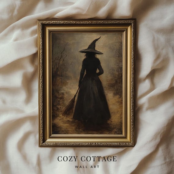 Witch In Autumn, Moody Vintage Halloween Art Print