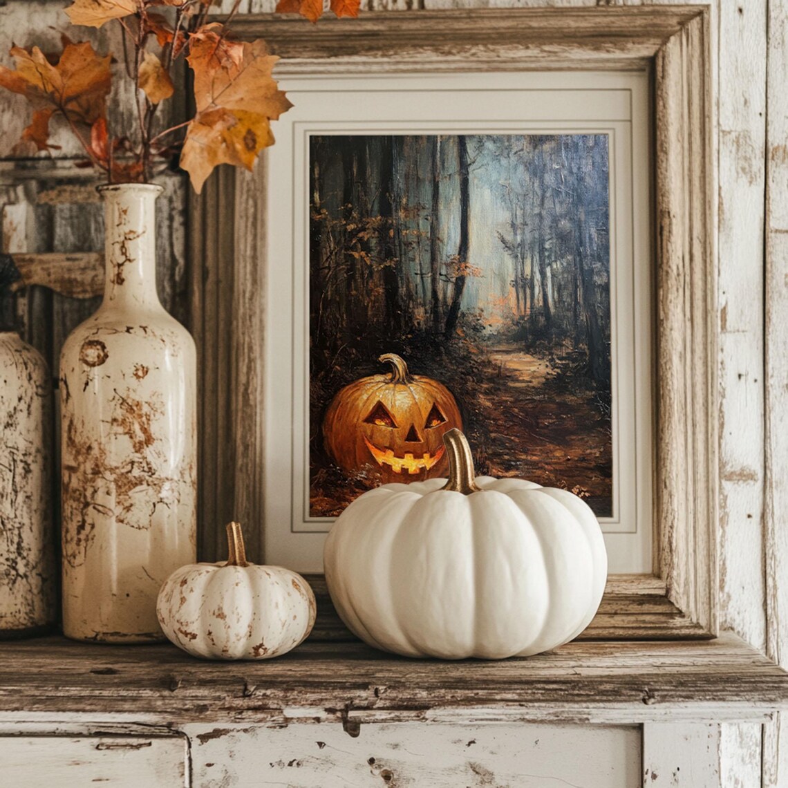 Glowing Jack-O-Lantern in a Dark Spooky Forest Halloween Poster - Image 2