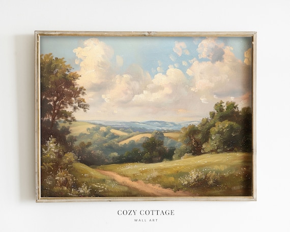 English Landscape Vintage Style Art Print, Farmhouse Decor