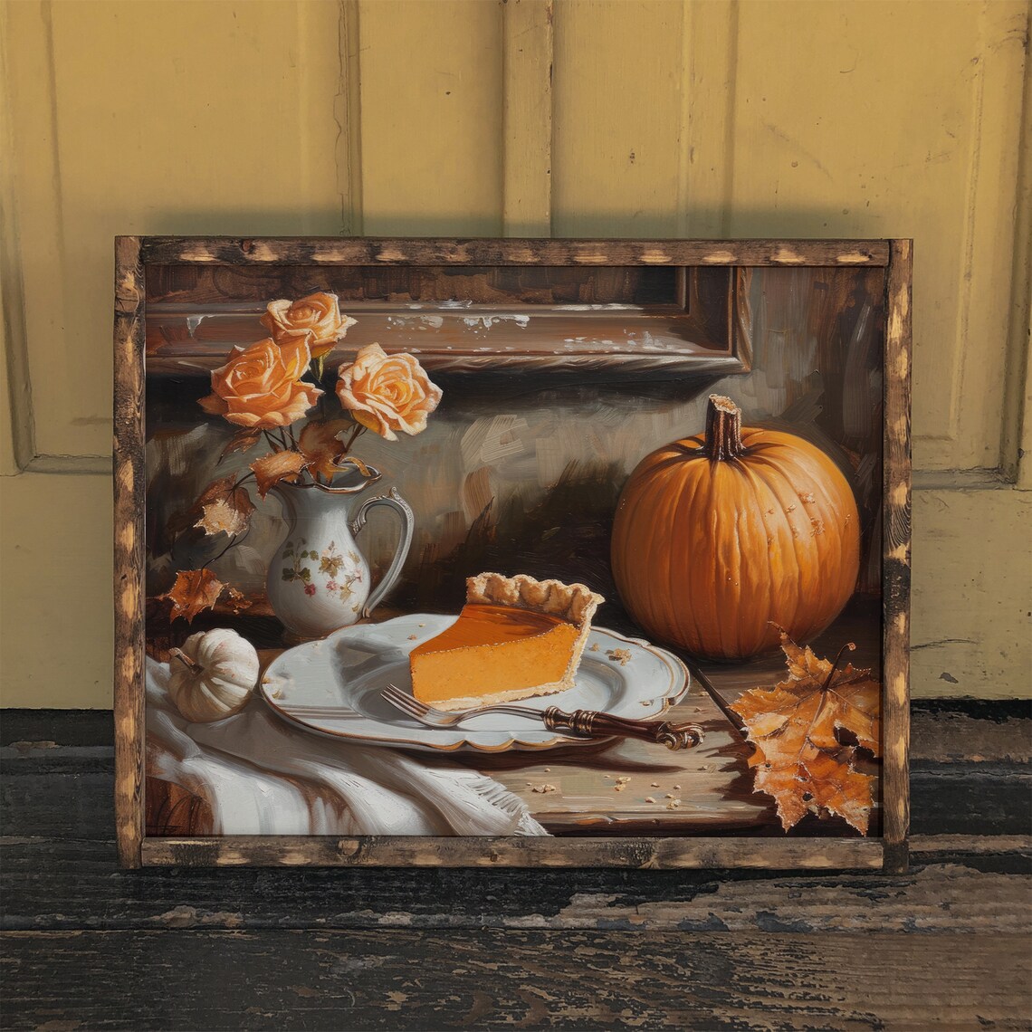 Pumpkin Pie Vintage Style Still Life, Fall Decor - Image 2
