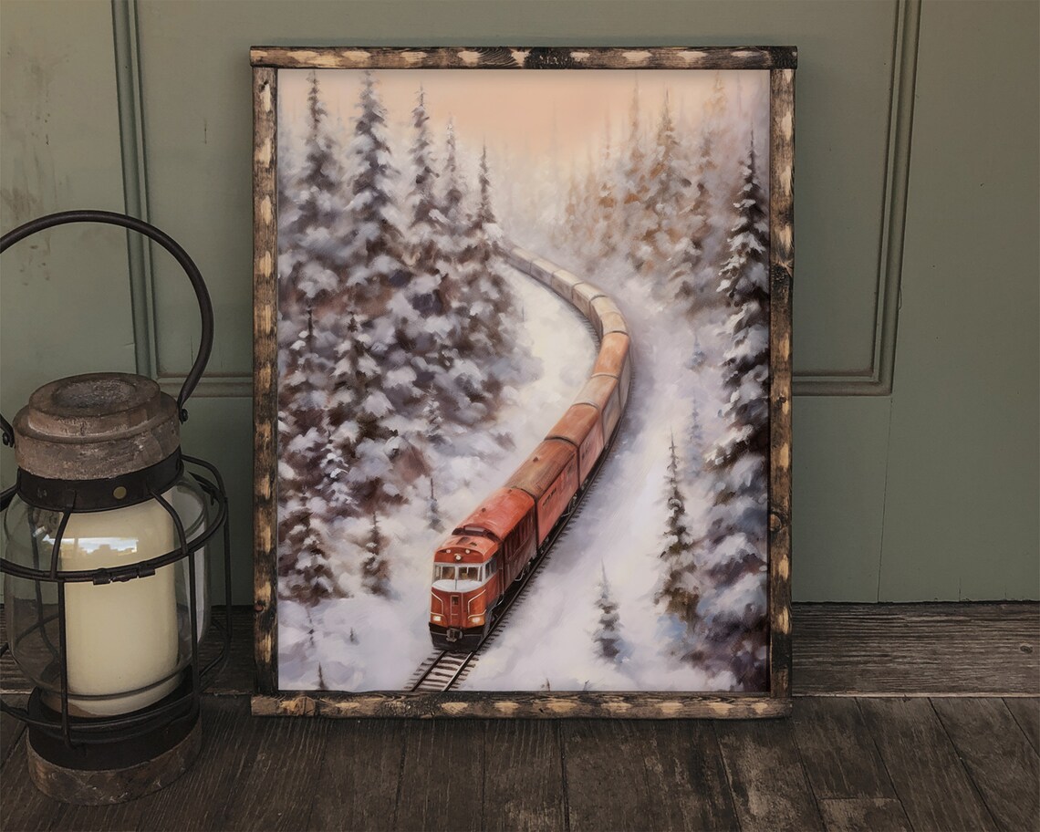 Vintage Train In Winter Landscape, Cozy Cottage - Image 2
