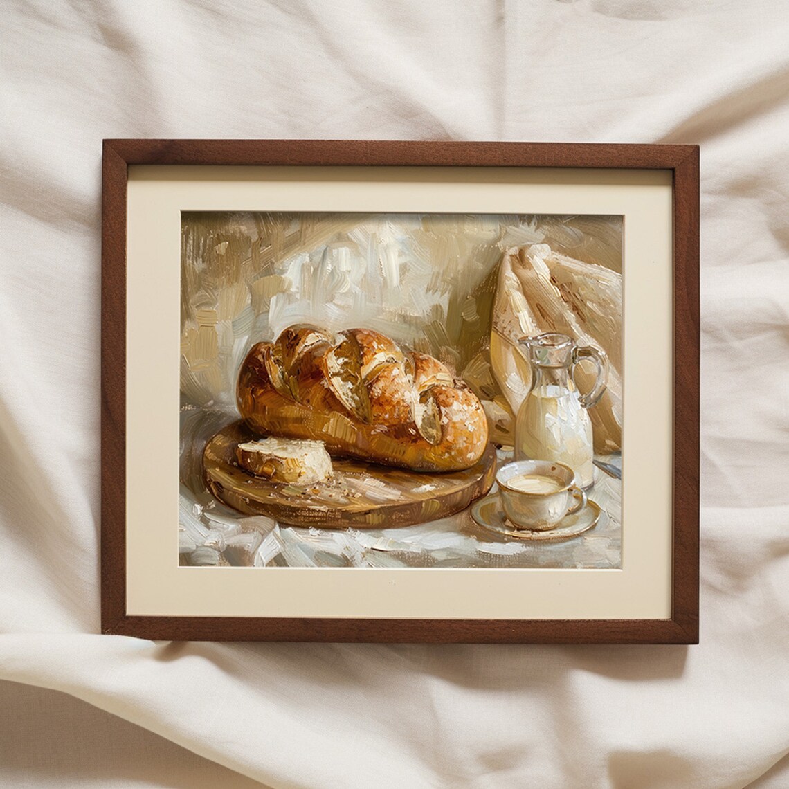 Bread And Milk Vintage Style Painting, Kitchen Decor