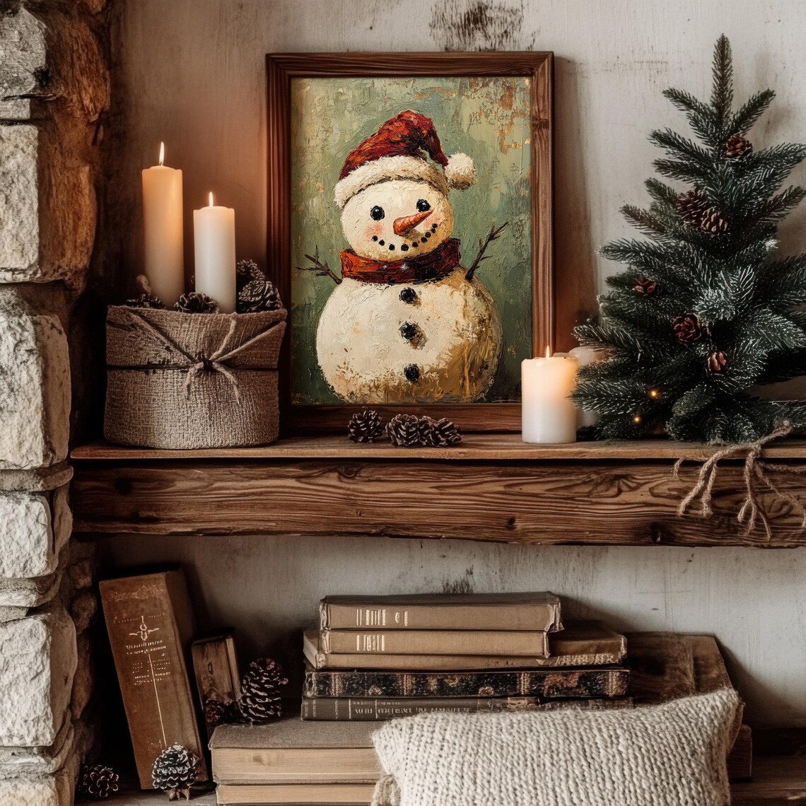 Snowman Vintage Style, Cozy Cottage Holiday Decor - Image 2