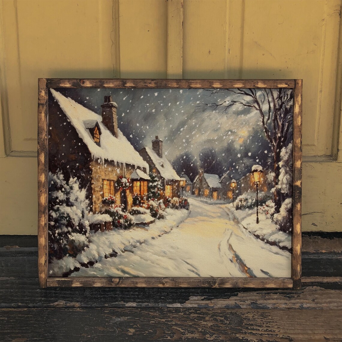 English Village Winter Night, Cozy Vintage Style - Image 2