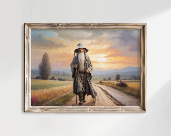 Gandalf the Grey Walking Sunset Country Road Fantasy Art Poster
