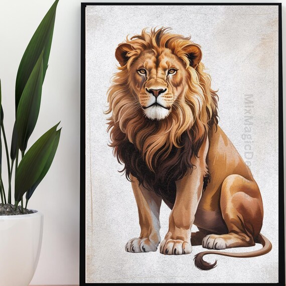 Elegant Lion Poster Majestic Wall Art Boho Wildlife For Living Room Highquality Print Pdf In Din A1a5