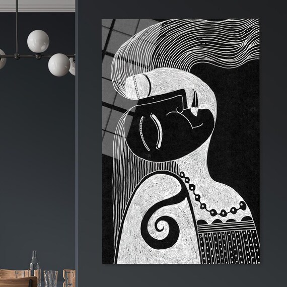 Black White Line Art Woman Portrait Bohemian Modern Wall Art