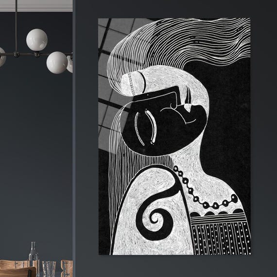 Woman Portrait Wall Decor Bohemian Art Minimal Drawing Of A Asleep Modern Glass Gift For Her