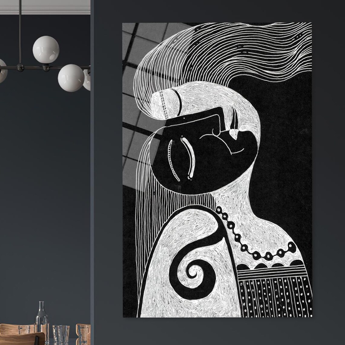 Black White Line Art Woman Portrait Bohemian Modern Wall Art