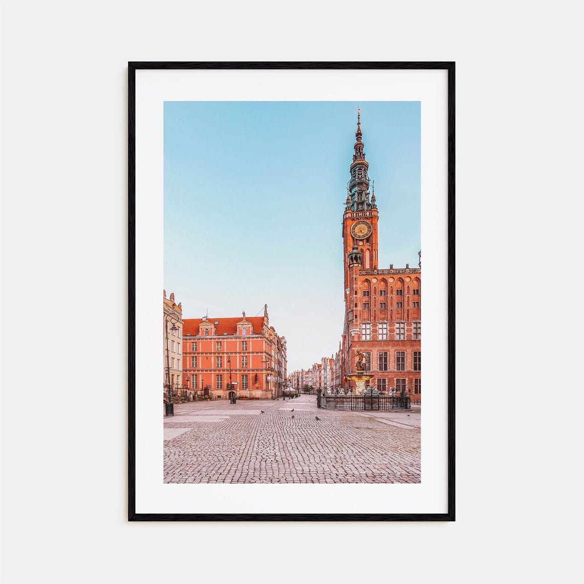 Gdansk Old Town Square with Tall Clock Tower Morning Photo Print