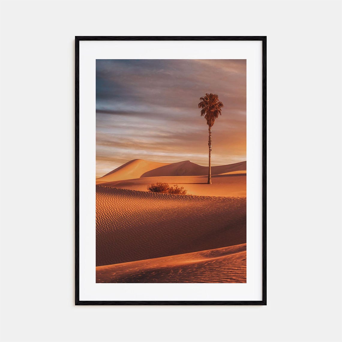 Lone Palm Tree in Sand Dunes at Sunset Golden Warm Desert Print