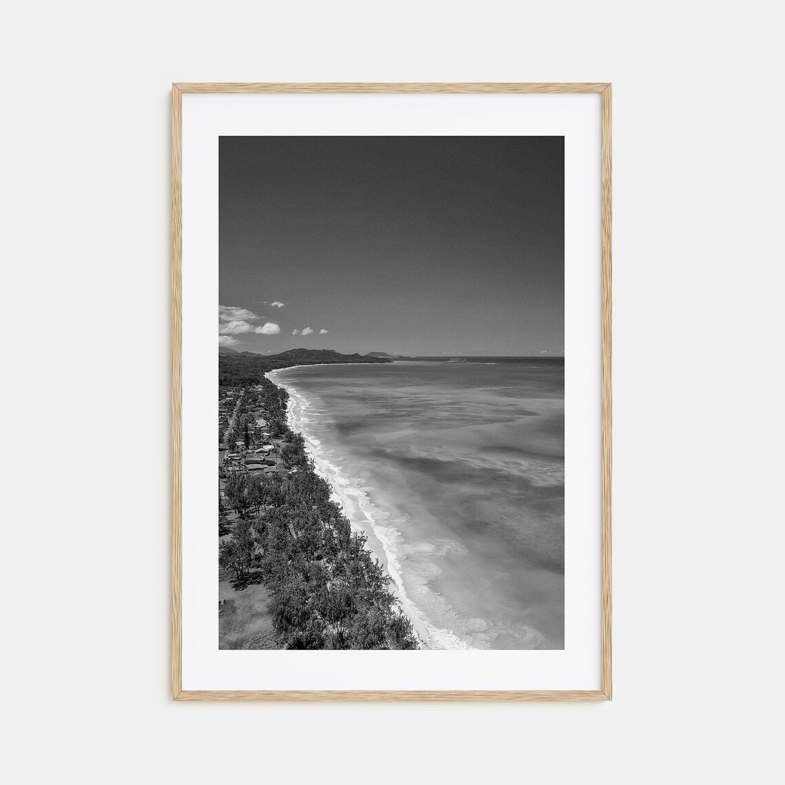 Oahu Hawaii Aerial Coastline Beach Black And White Photo Travel Poster