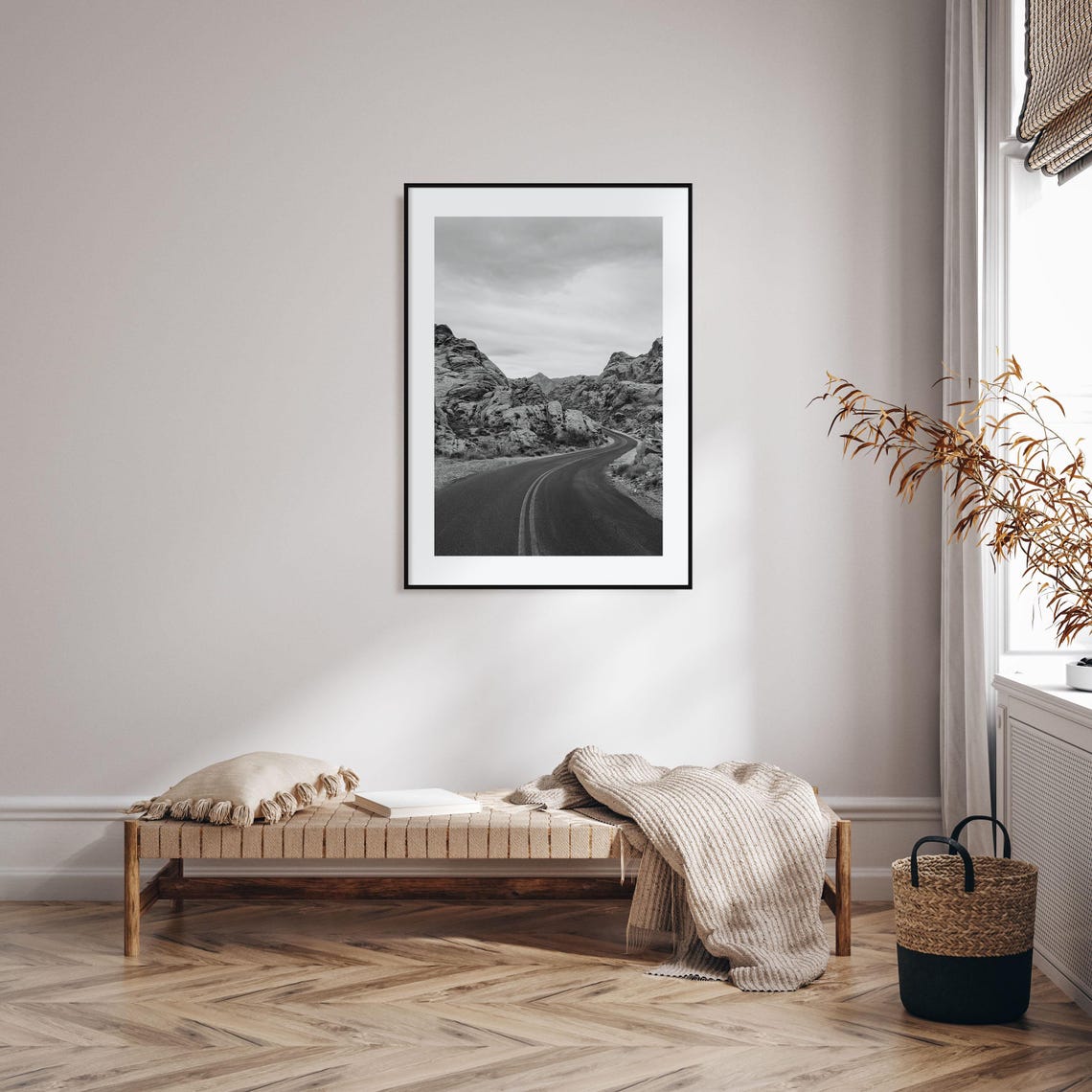 Desert Canyon Road Winding Highway Black White Landscape Poster - Image 2
