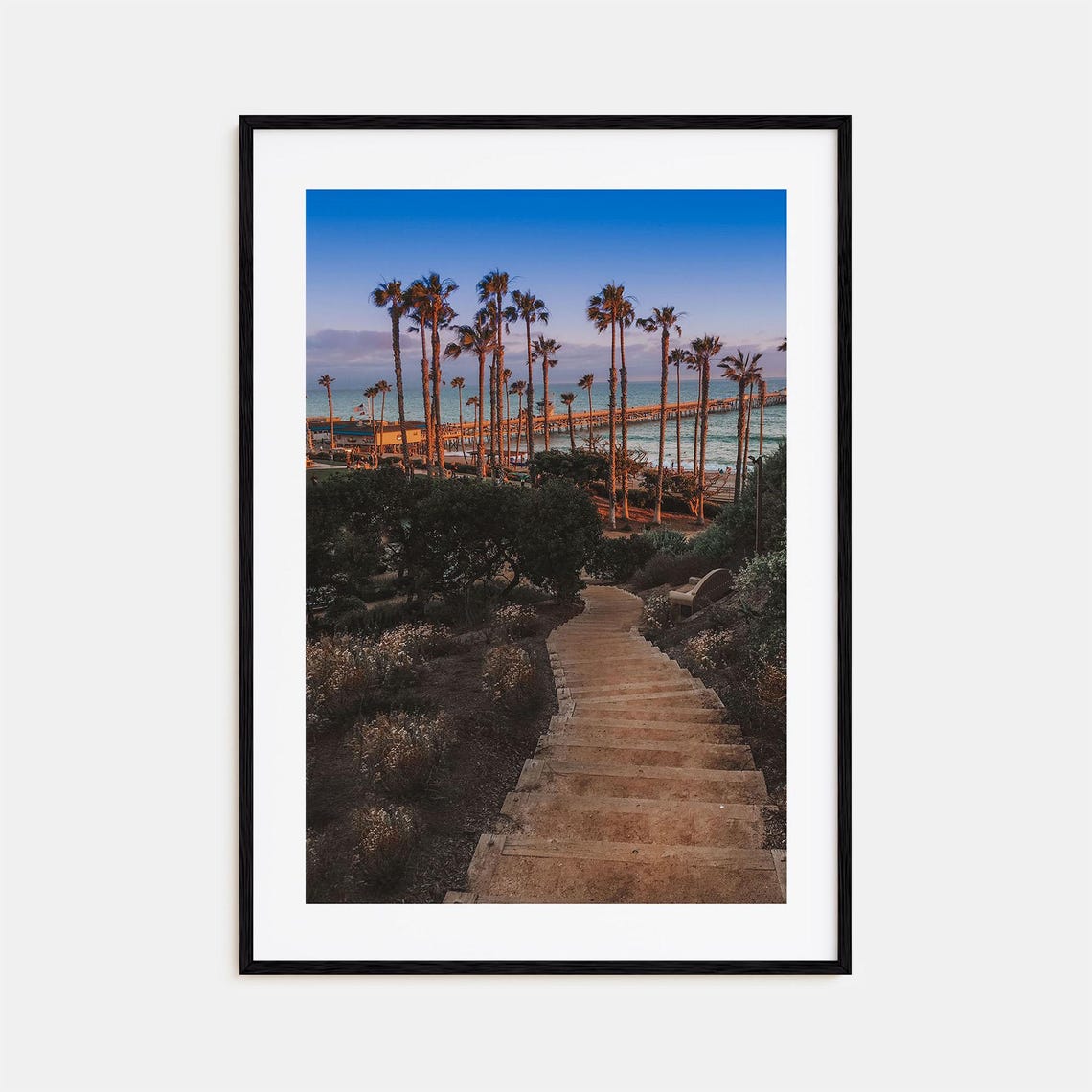 San Clemente Pier Palms Beach Staircase Sunset Ocean View Poster