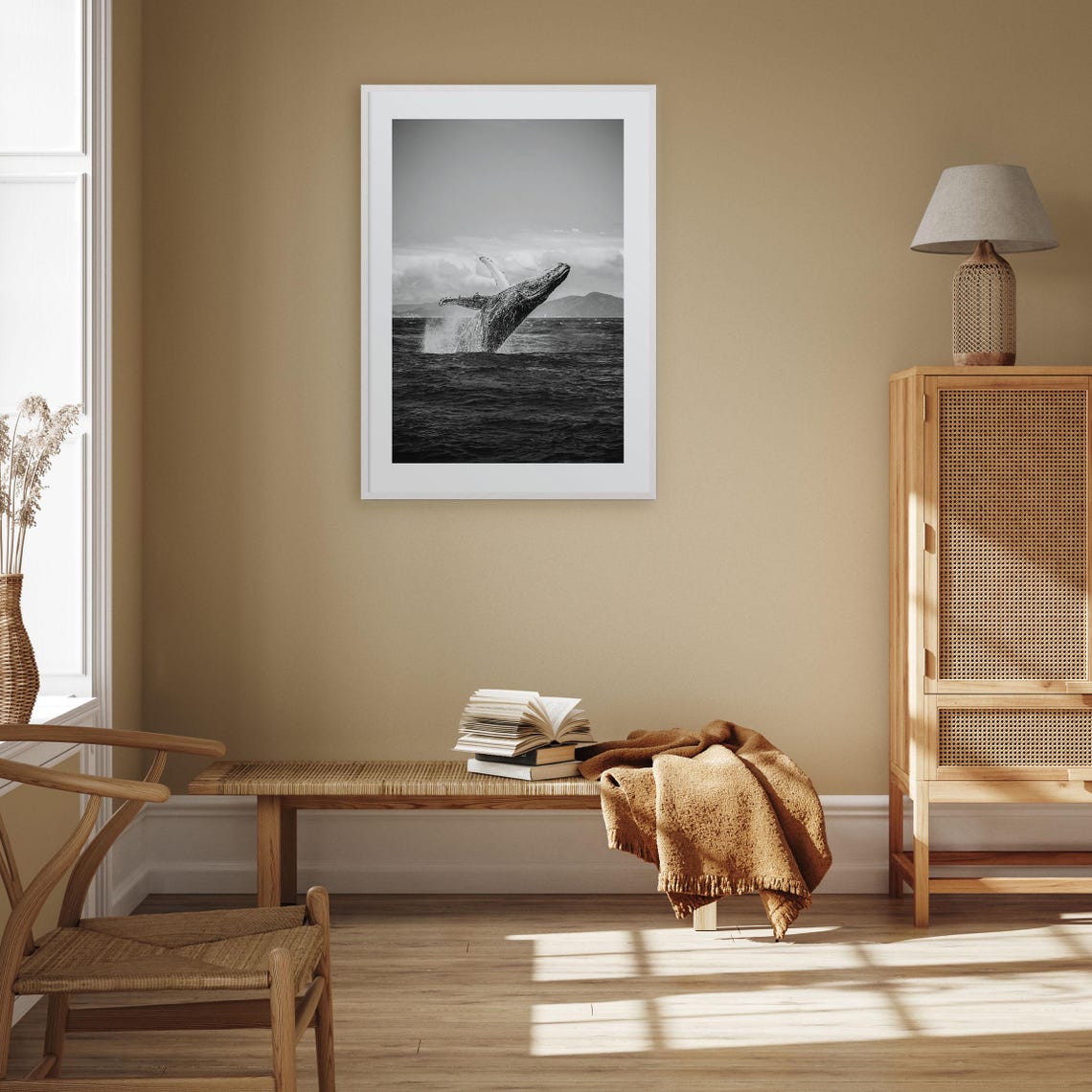 Humpback Whale Breaching Ocean Leap Dramatic Black and White Poster - Image 3