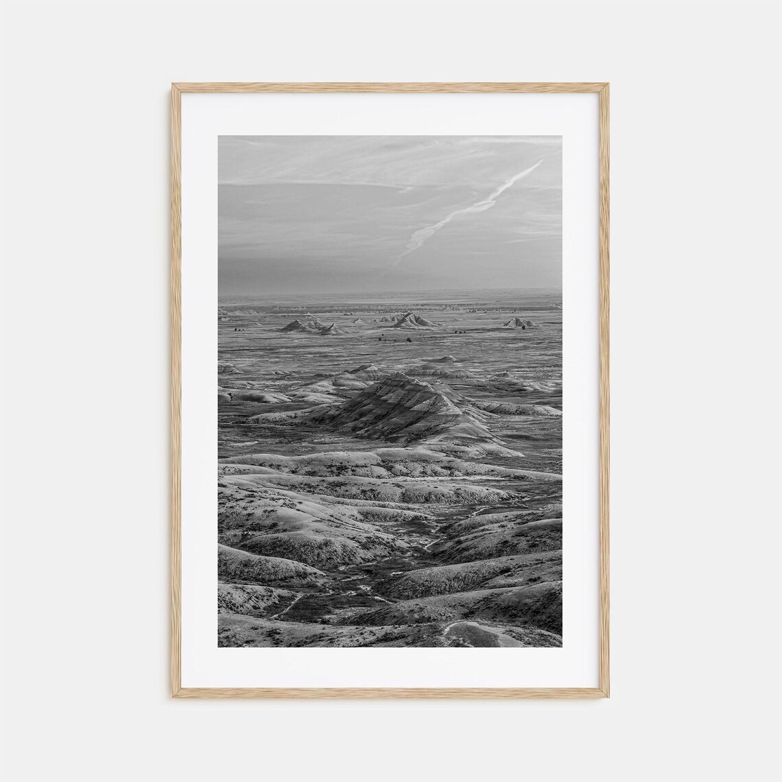 Badlands Prairie Horizon Black and White Desert Landscape Poster