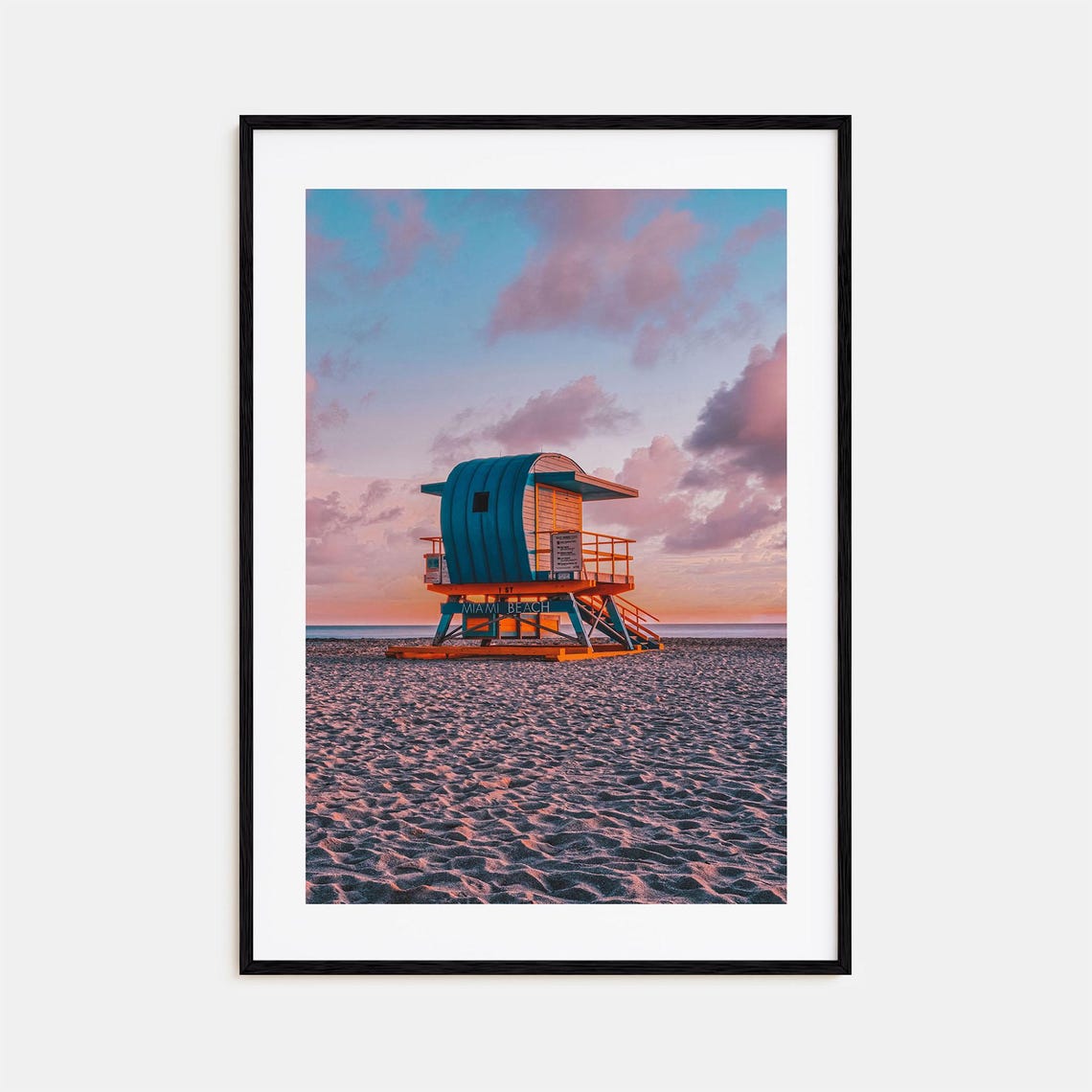 Miami Beach Lifeguard Tower Sunset Pink Sky Sand Florida Poster