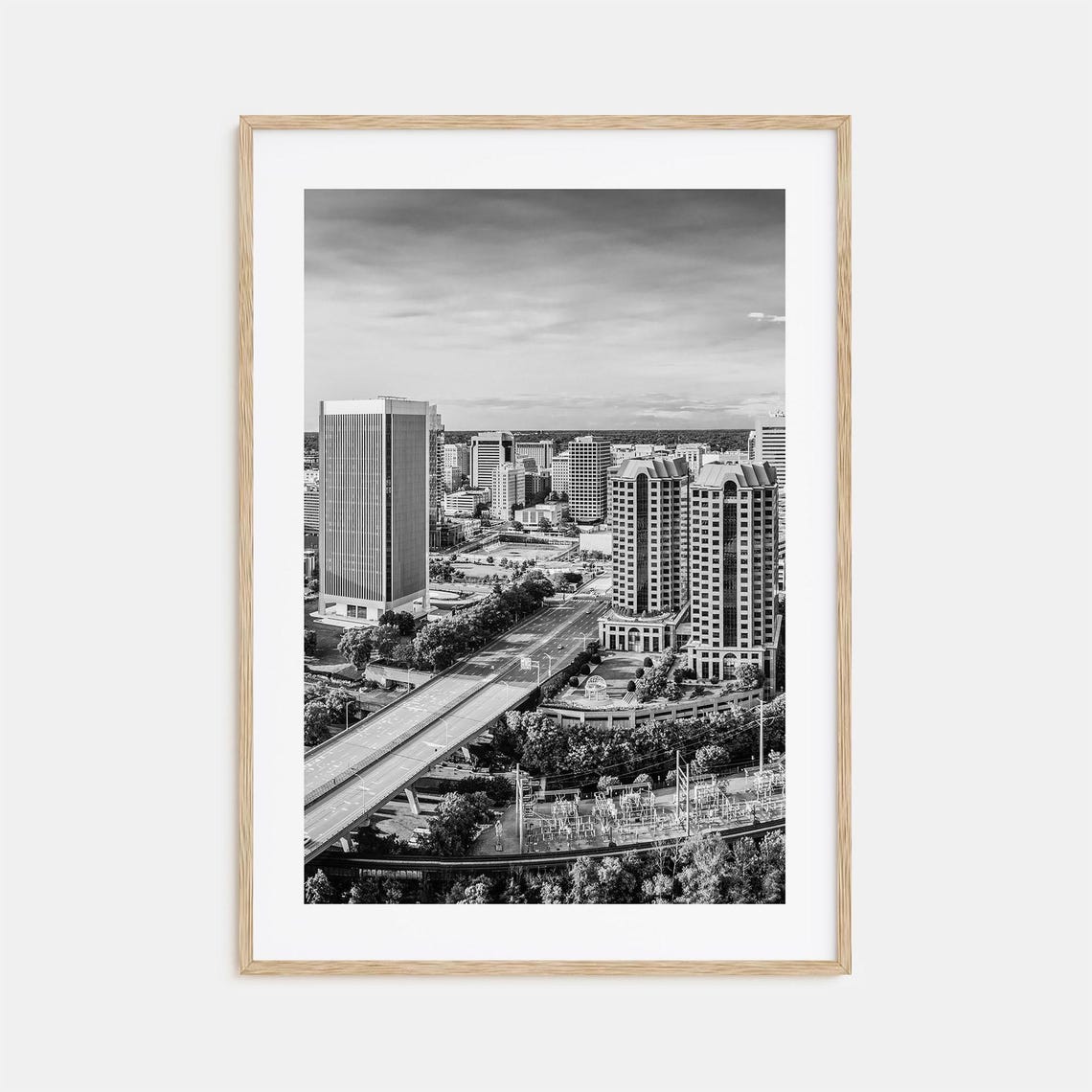 Richmond Skyline Bridge Downtown Towers Black And White Poster