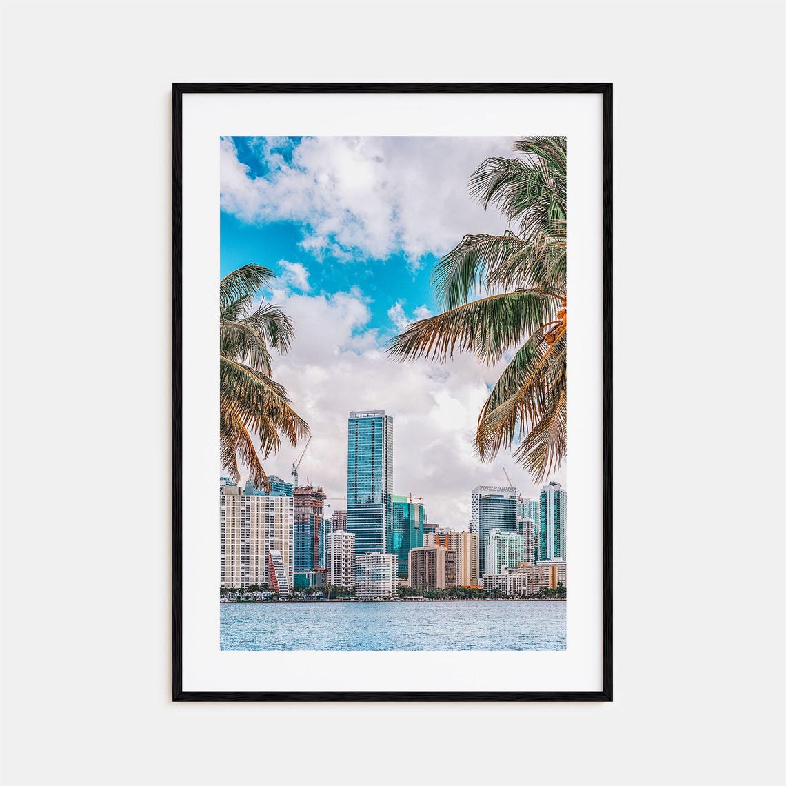 Miami Downtown Skyline Palm Trees Tropical Bay View Florida Poster