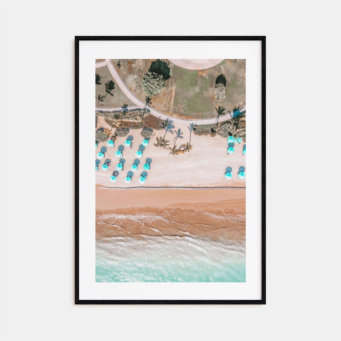 Aerial Beach Umbrellas Turquoise Ocean Waves Top Down Summer Poster