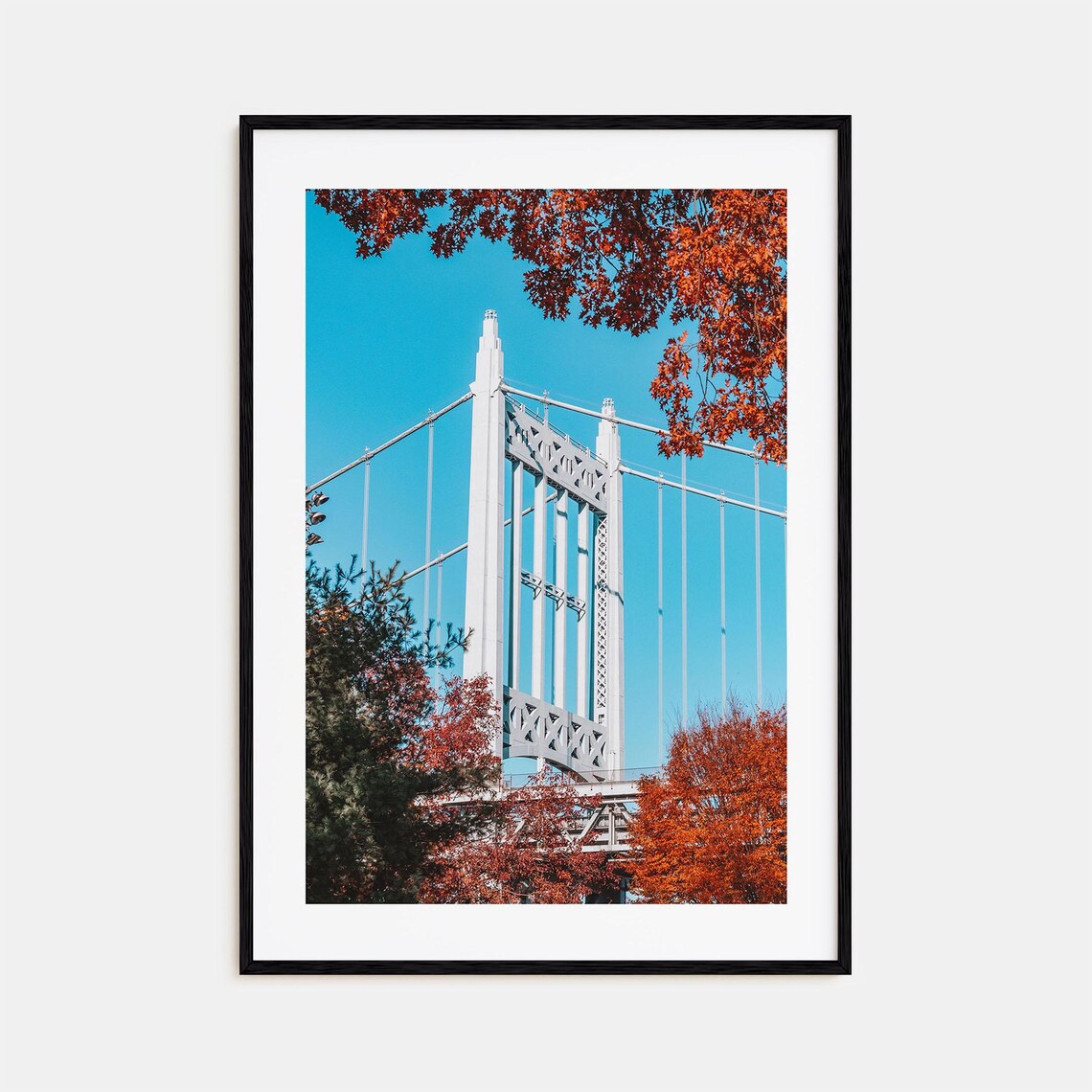 Astoria New York Hell Gate Bridge Framed By Autumn Leaves Photo Poster