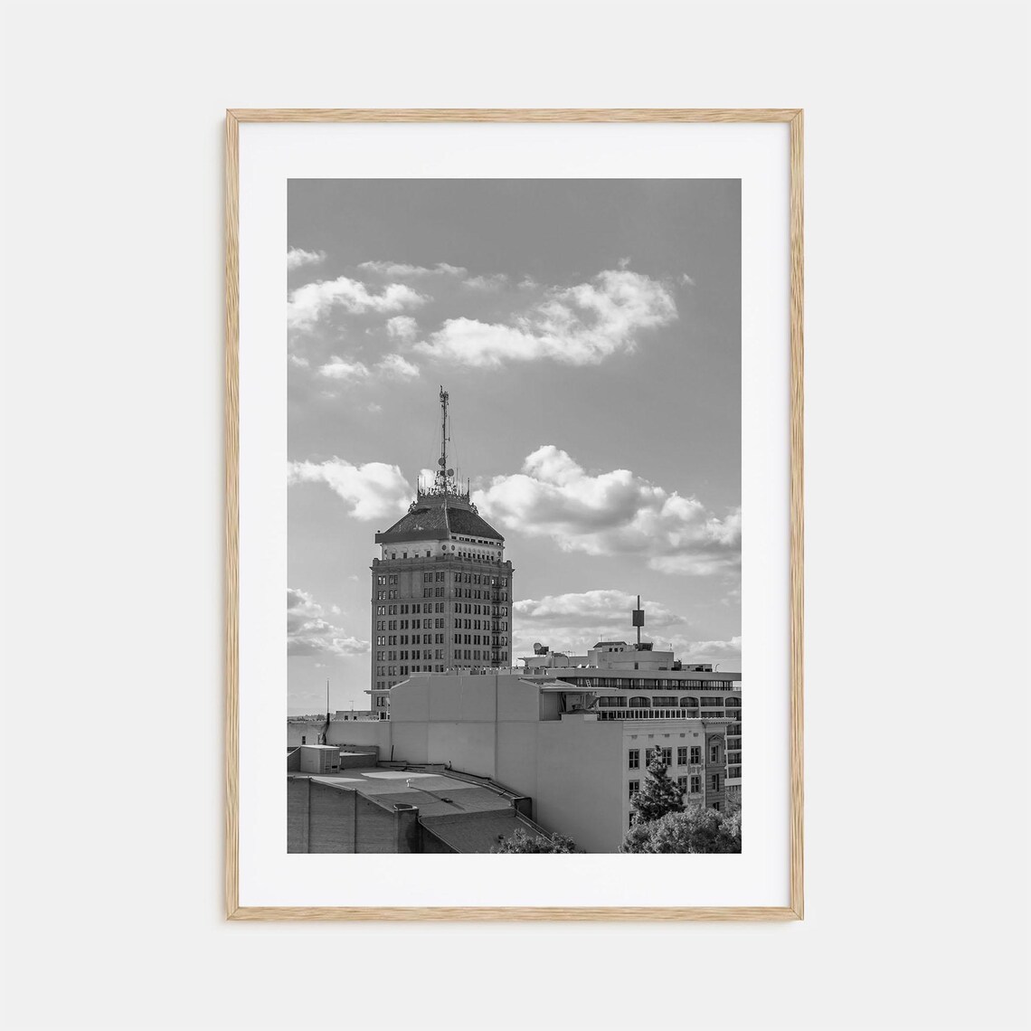 Fresno California Black And White Downtown Tower Skyline Poster
