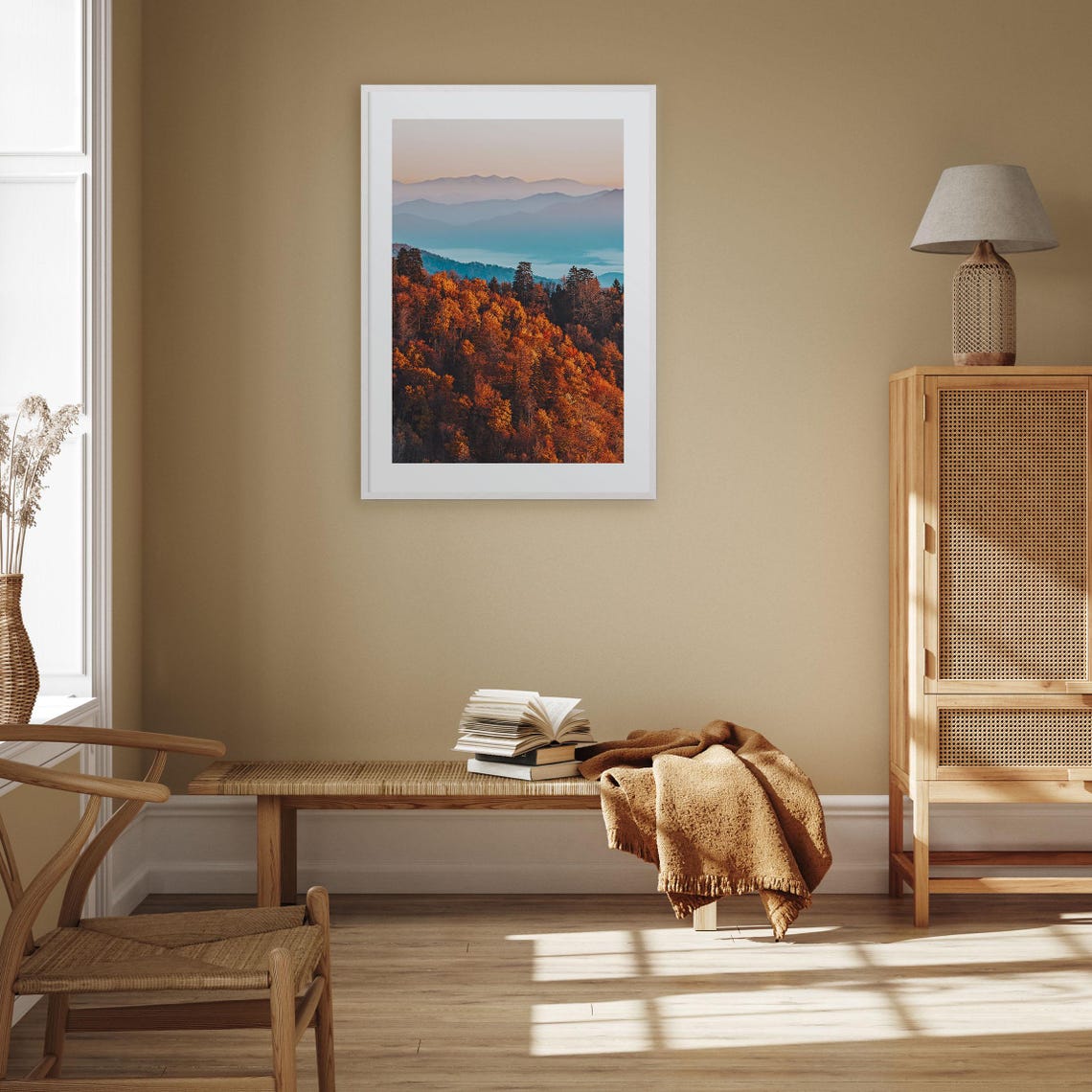 Great Smoky Mountains Dawn Over Orange Autumn Forest Scenic Print - Image 3