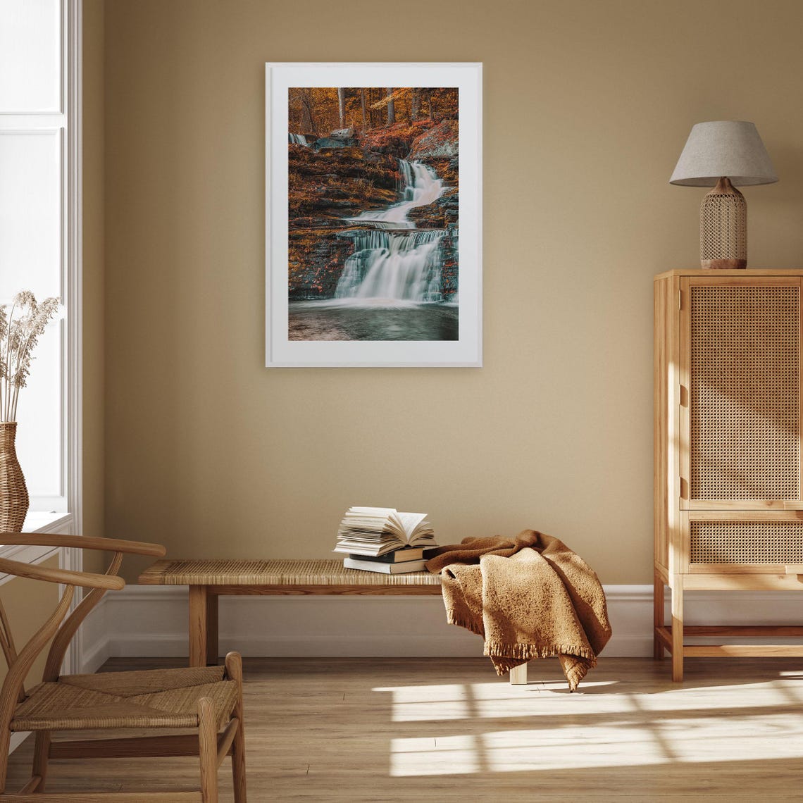 Cascading Autumn Forest Waterfall Golden Foliage Long Exposure Print - Image 3