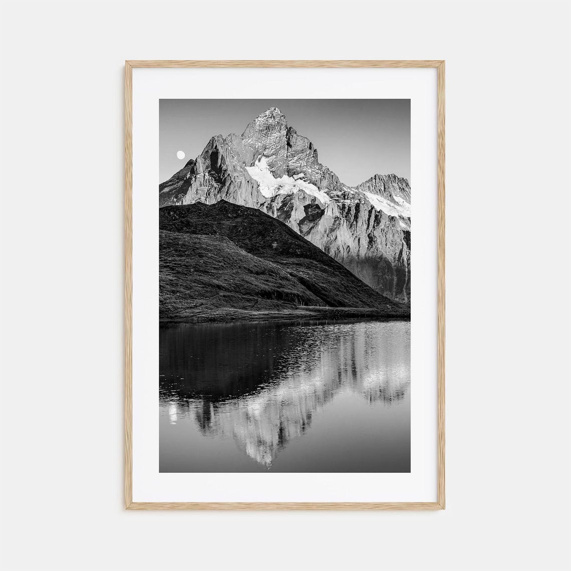 Alpine Peak Reflected In Mountain Lake Black And White Poster