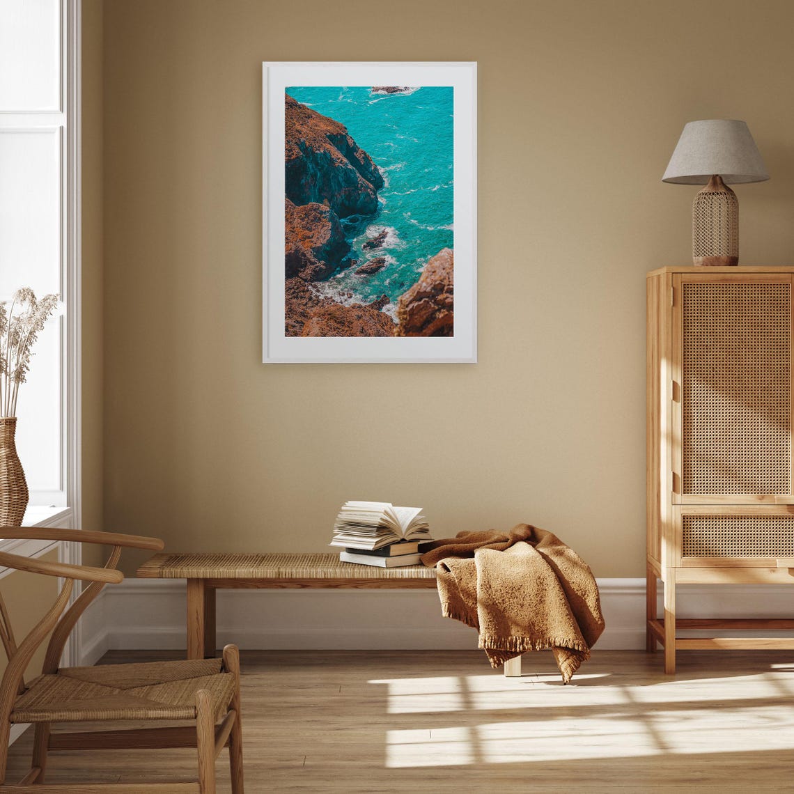 Stinson Beach Turquoise Coastline Cliffs Aerial Ocean View Poster - Image 2