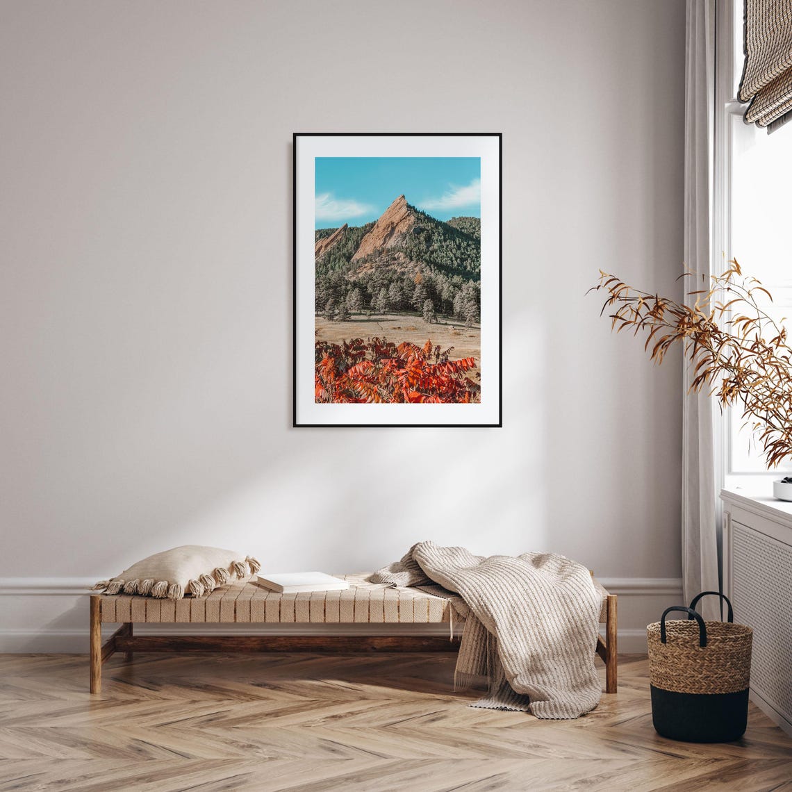 Boulder Flatirons With Flaming Red Autumn Sumac Colorado Poster - Image 2