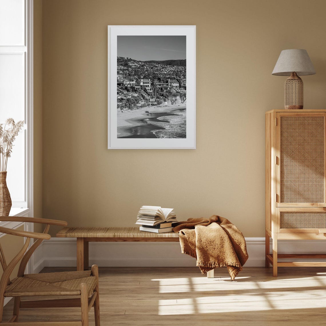 Orange County Beach Cove Hillside Homes California Black White Poster - Image 3