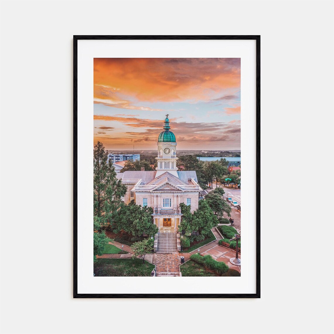 Historic Courthouse Clock Tower at Sunset Aerial Photo Poster