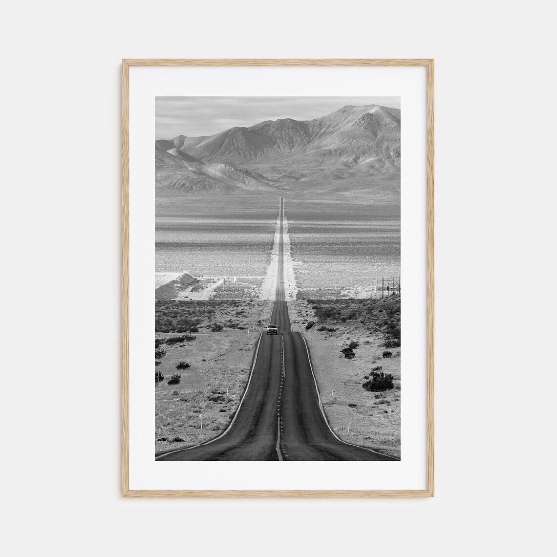 Death Valley Desert Highway Straight Road Black and White Poster
