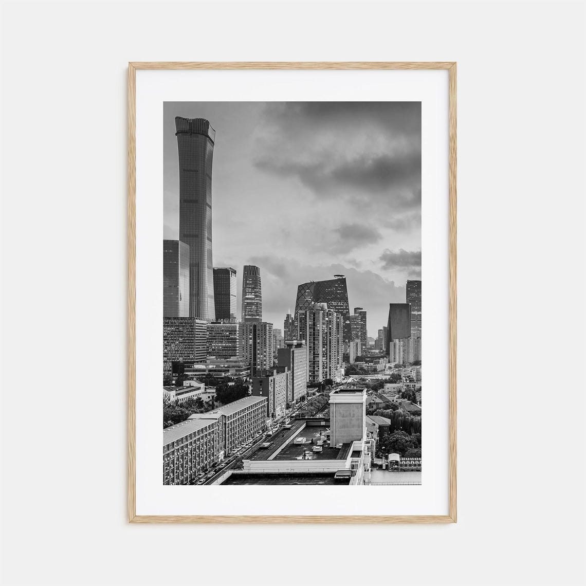 Beijing CBD Skyline China Zun CCTV Headquarters Black White Poster