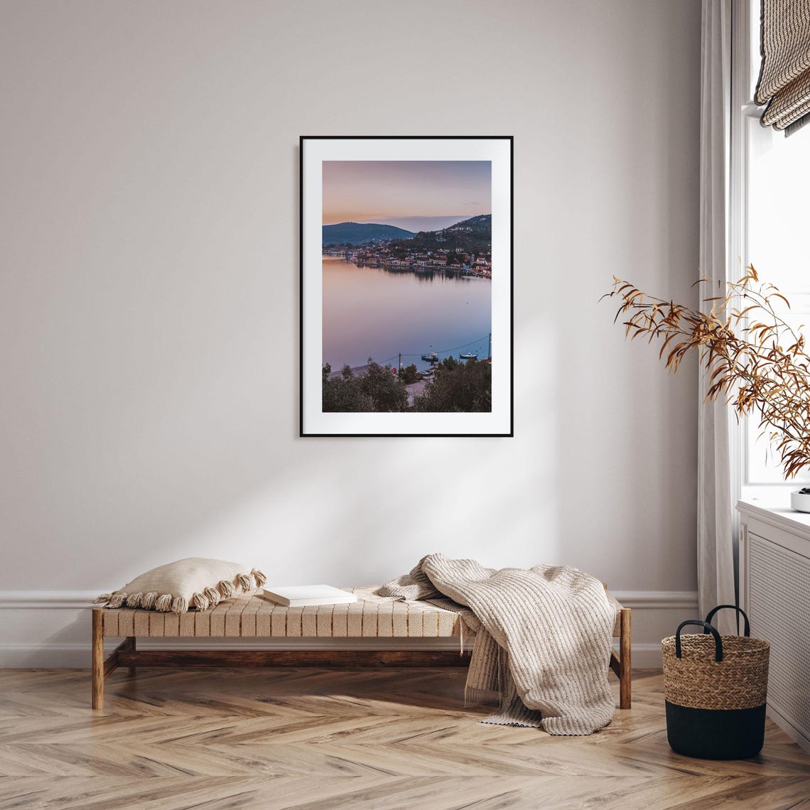 Ithaca Harbor Village Dusk Calm Bay Reflection Seascape Poster - Image 2
