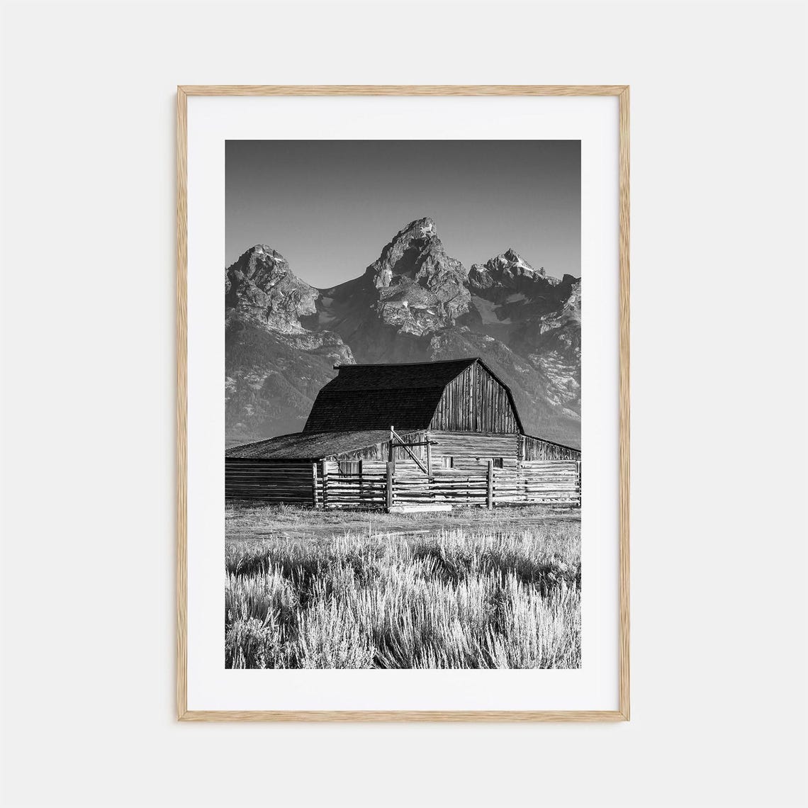 Jackson Hole Moulton Barn Grand Teton Mountains Black and White Poster