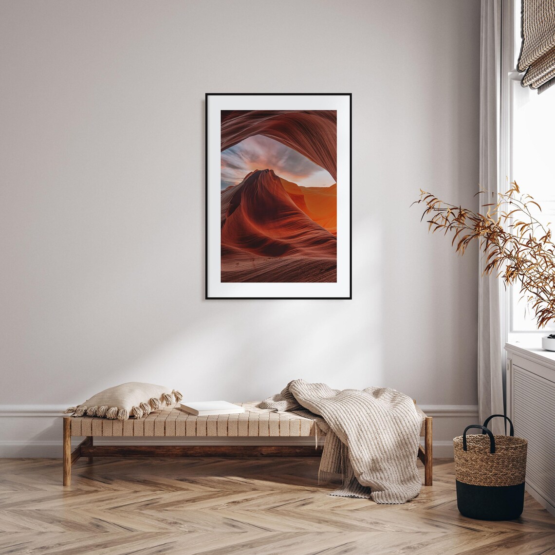 Arizona Slot Canyon Red Rock Waves Glowing Sunset Photo Poster - Image 2