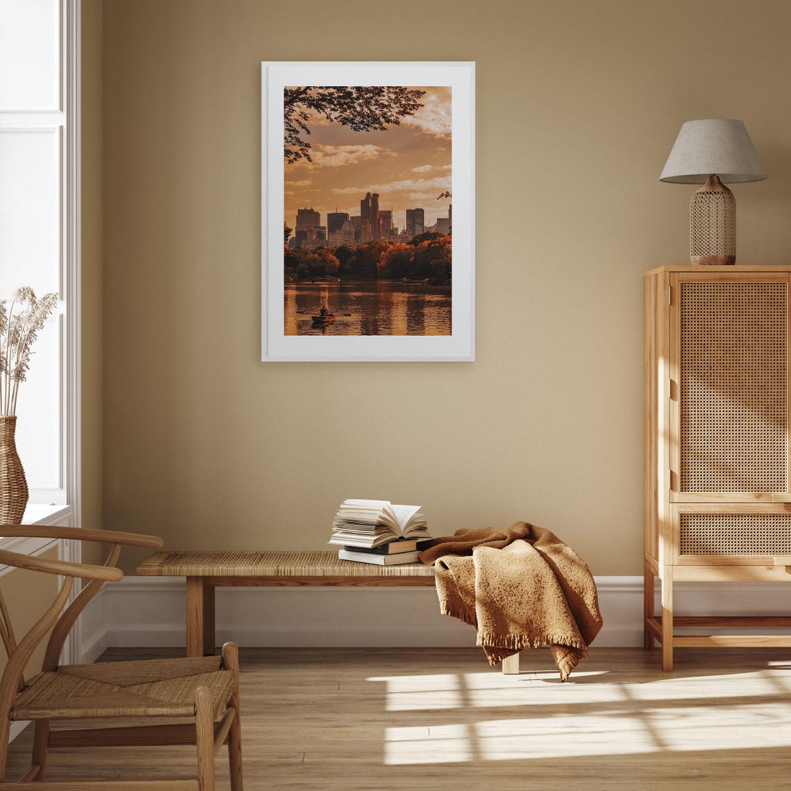 Central Park Lake Rowboats at Sunset Manhattan Skyline Poster - Image 3