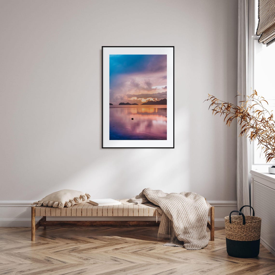 Purple Sunset Over Calm Sea Islands Silhouette Reflection Print - Image 2