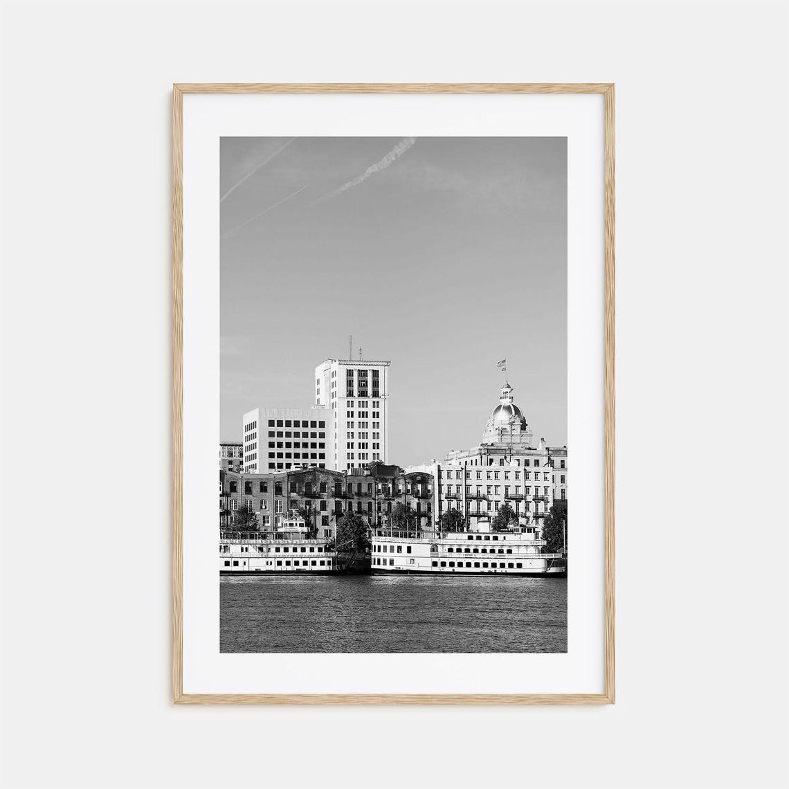 Savannah Georgia Riverfront Historic Riverboats Black White Poster