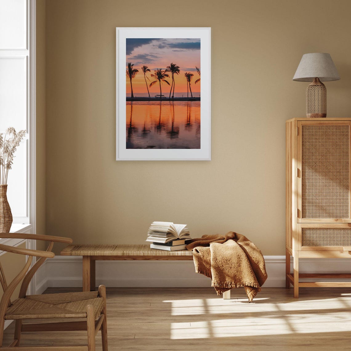 Hawaii Palm Tree Silhouettes Reflecting in Calm Lagoon Water Print - Image 3