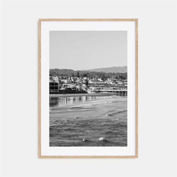 Santa Cruz California Beach Boardwalk Coast Black and White Poster