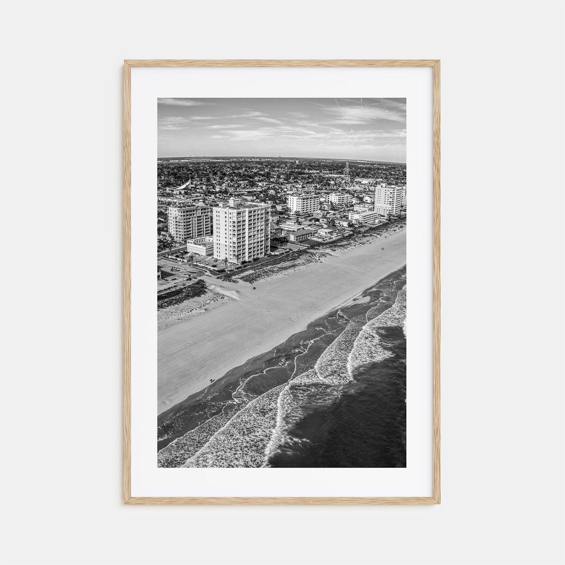 Jacksonville Beach Aerial Condos Shoreline Black And White Poster