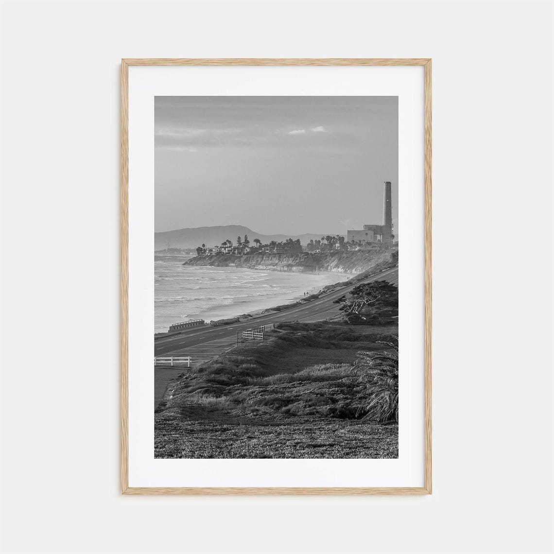 Coastal Highway Cliffs Black and White Ocean View Art Poster