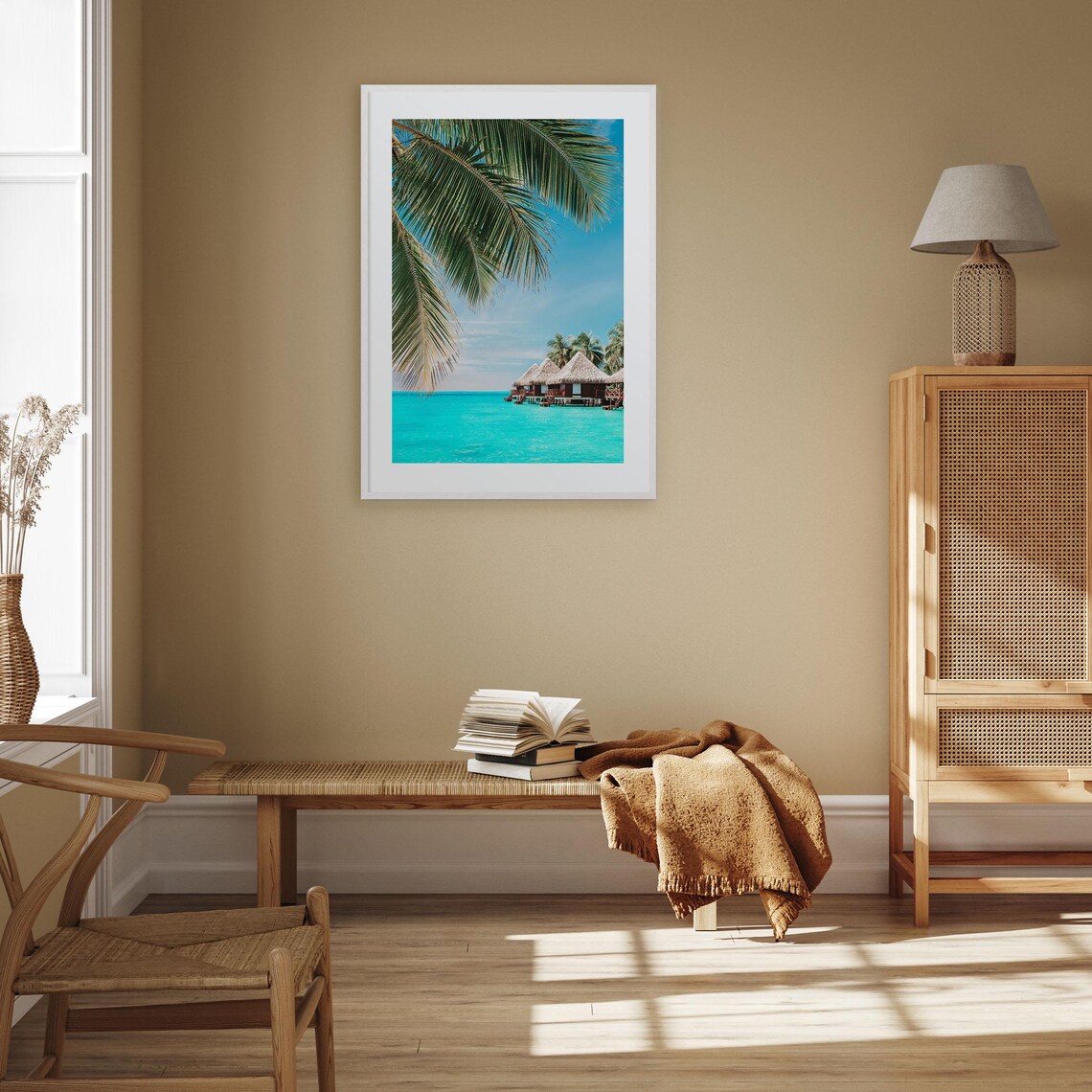 Fiji Overwater Bungalows Turquoise Lagoon Palm Paradise Poster - Image 2
